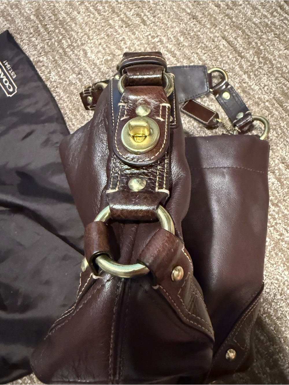 Coach Brown Leather Shoulder Bag with Brass Hardware - Picture 4 of 8